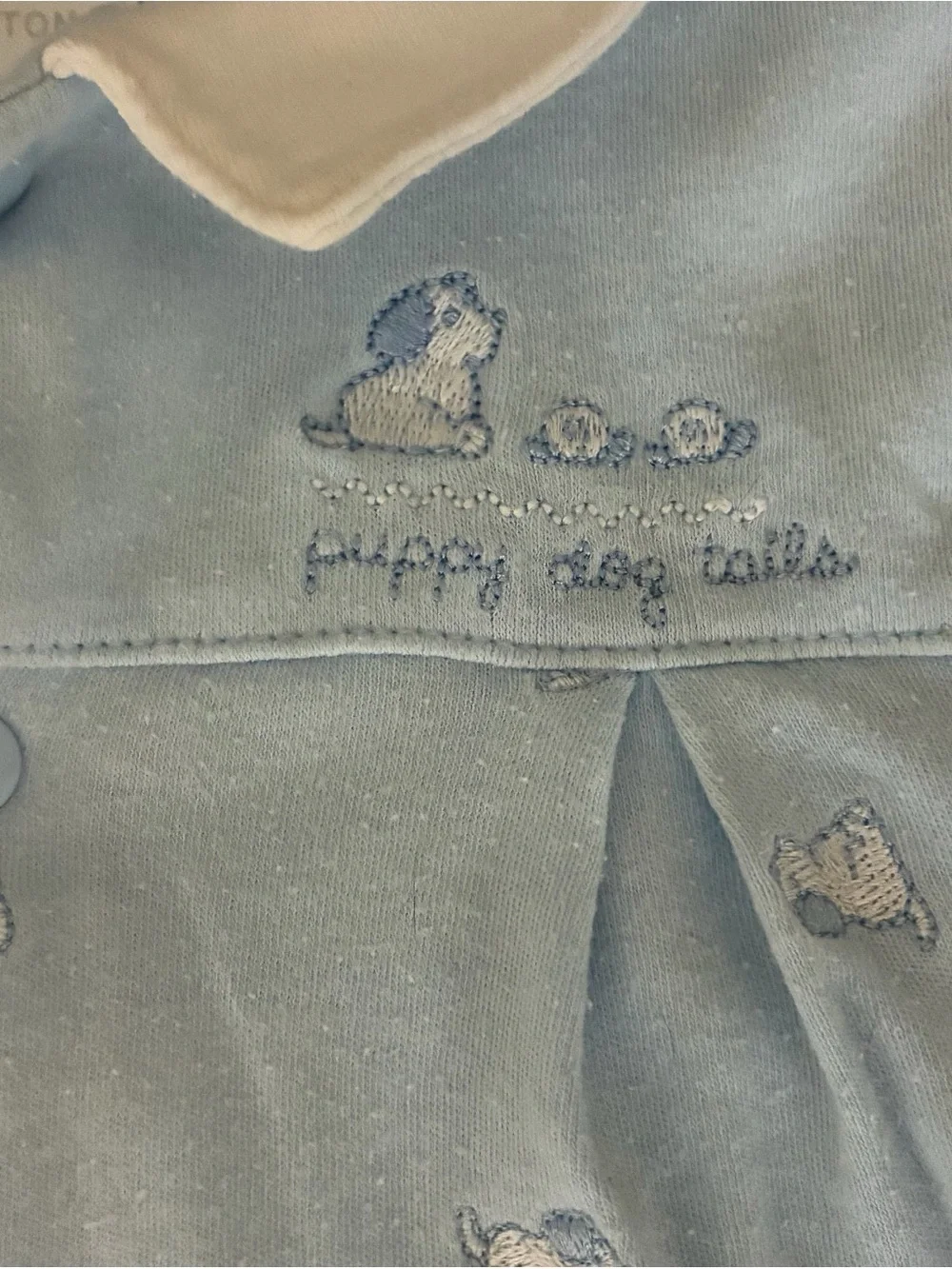Carter's Light Blue and White Baby Romper with embroidered Puppy Dogs